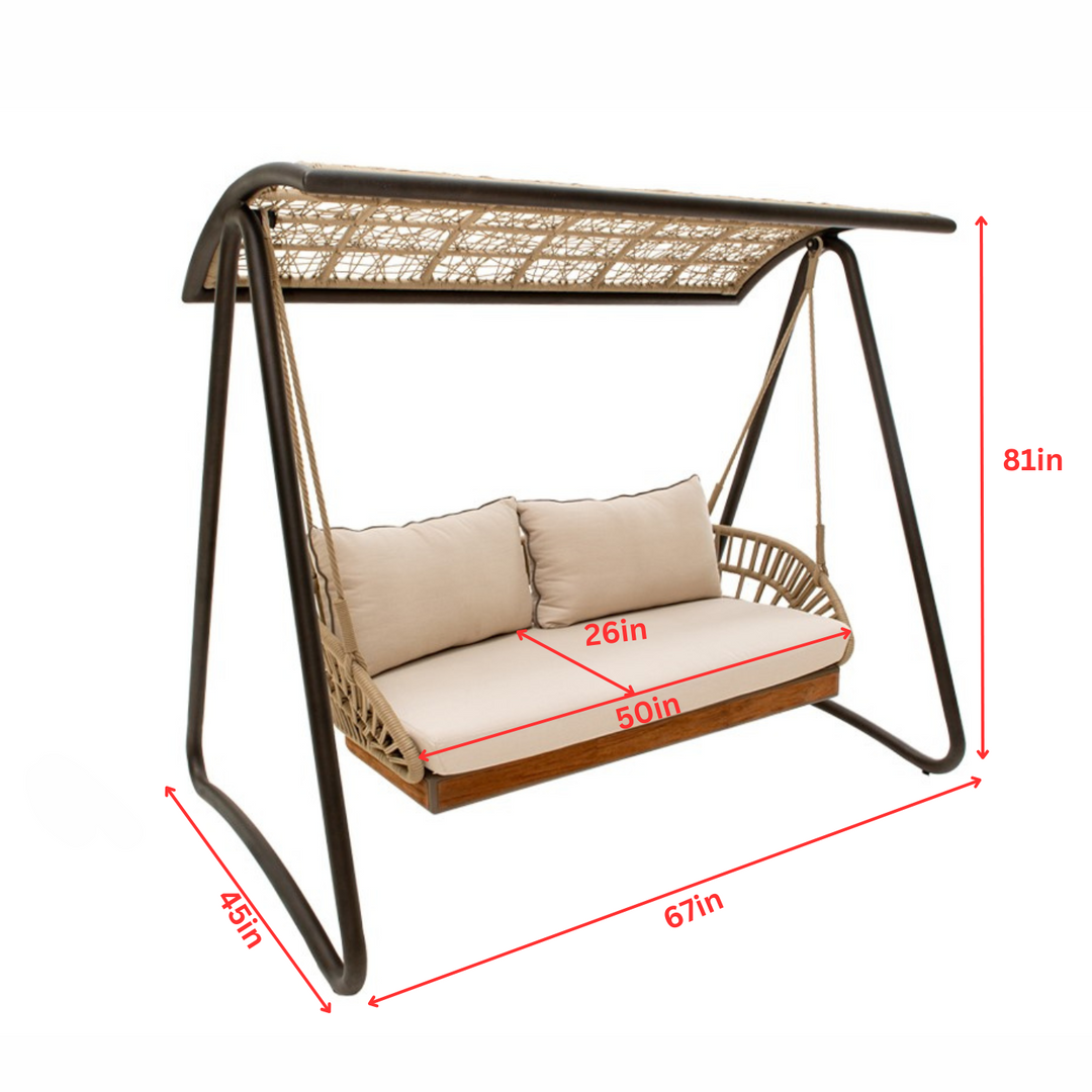 Iñes Double Seater Hanging Swing With Stand For Balcony, Garden Swing (Honey) Braided & Rope