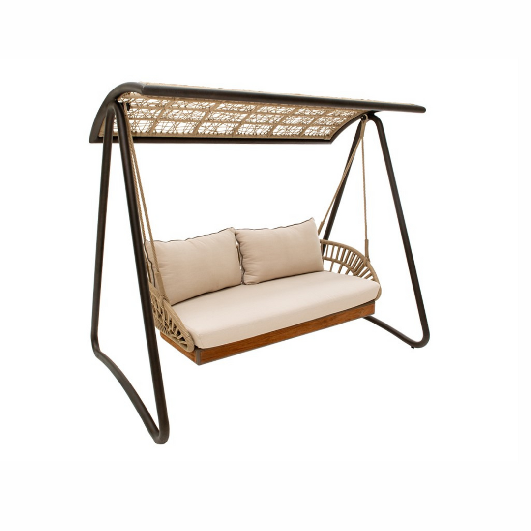 Iñes Double Seater Hanging Swing With Stand For Balcony, Garden Swing (Honey) Braided & Rope