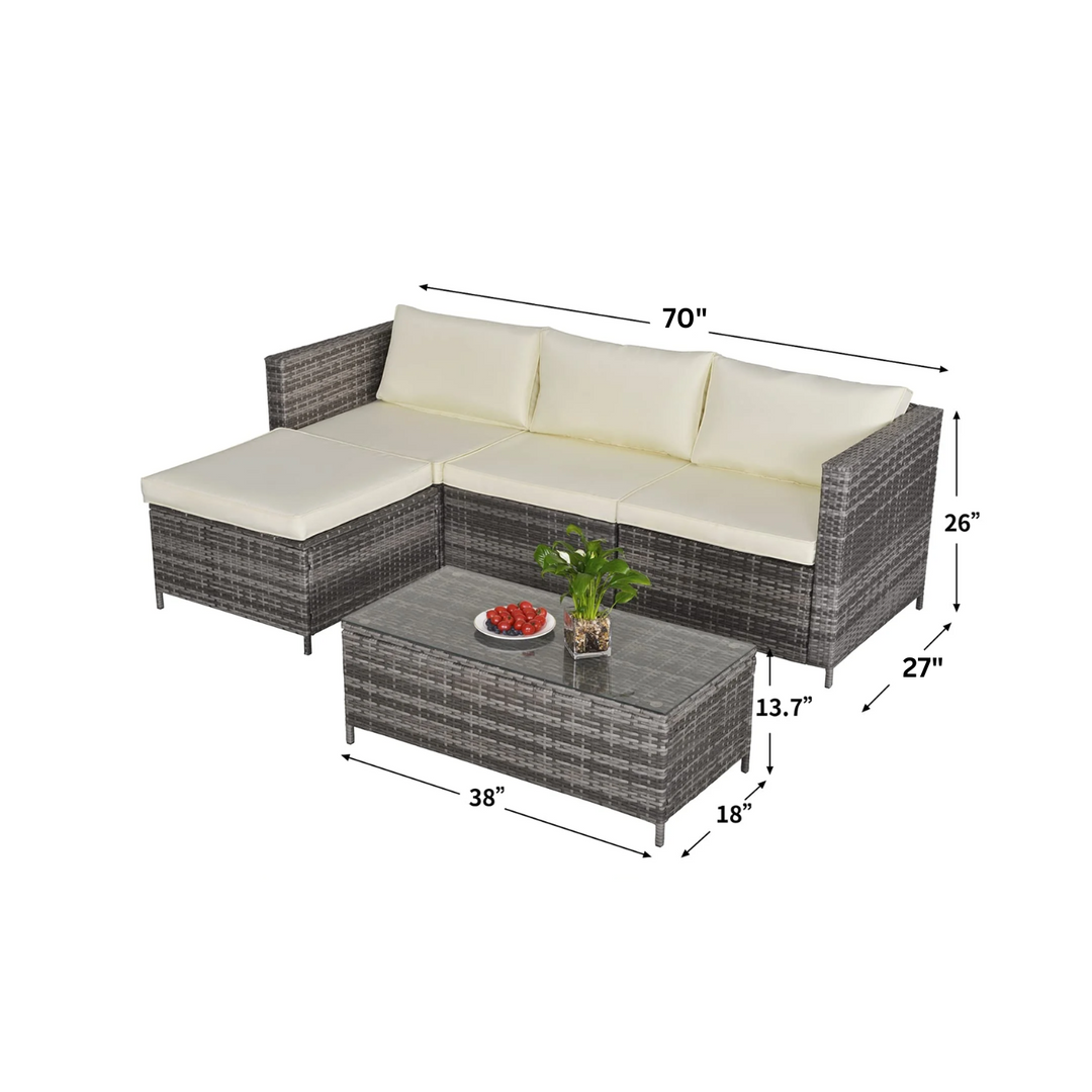 Colombo Outdoor Patio Sofa Set 3 single Seater , 1 ottoman and 1 Center Table Set (Grey + Beige )