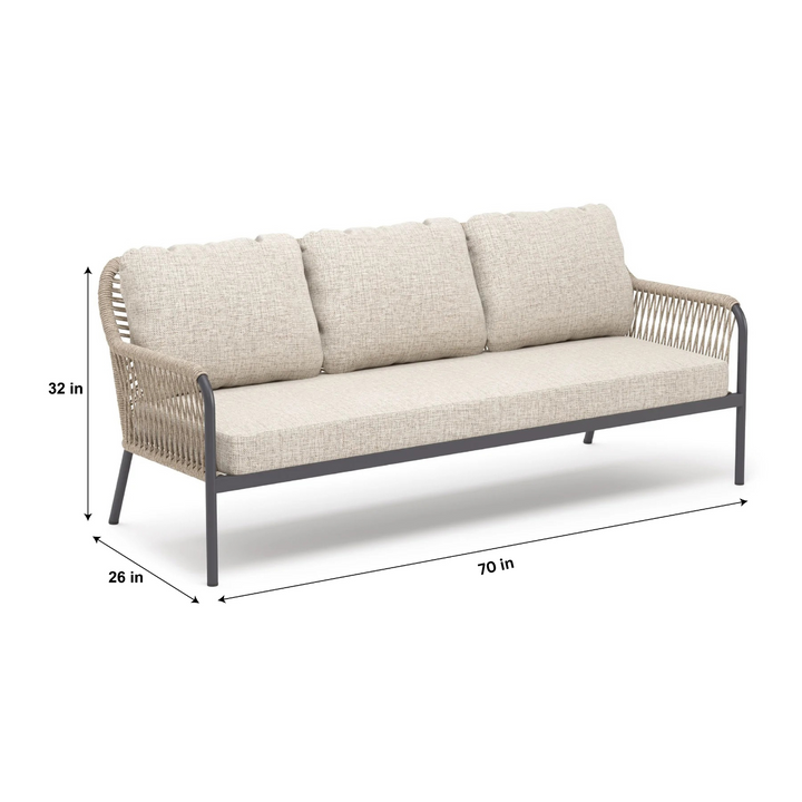 Jisax Outdoor Garden Balcony Sofa Set 3 Seater,2 Single seater and 2 Center Table Set (Beige) Braided and Rope