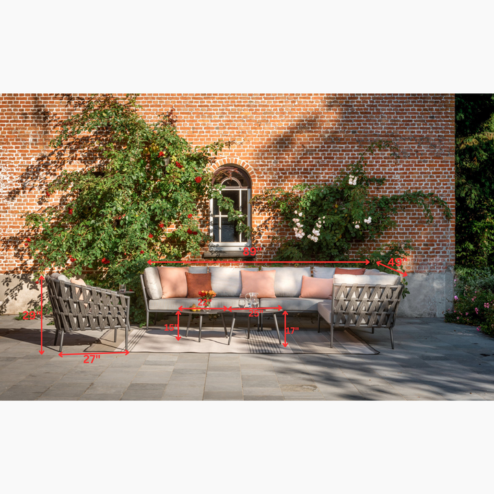 Magnus Outdoor Sofa Set 5 Seater, 1 Single seater and 2 Center Table Set (Dark Grey) Braided & Rope