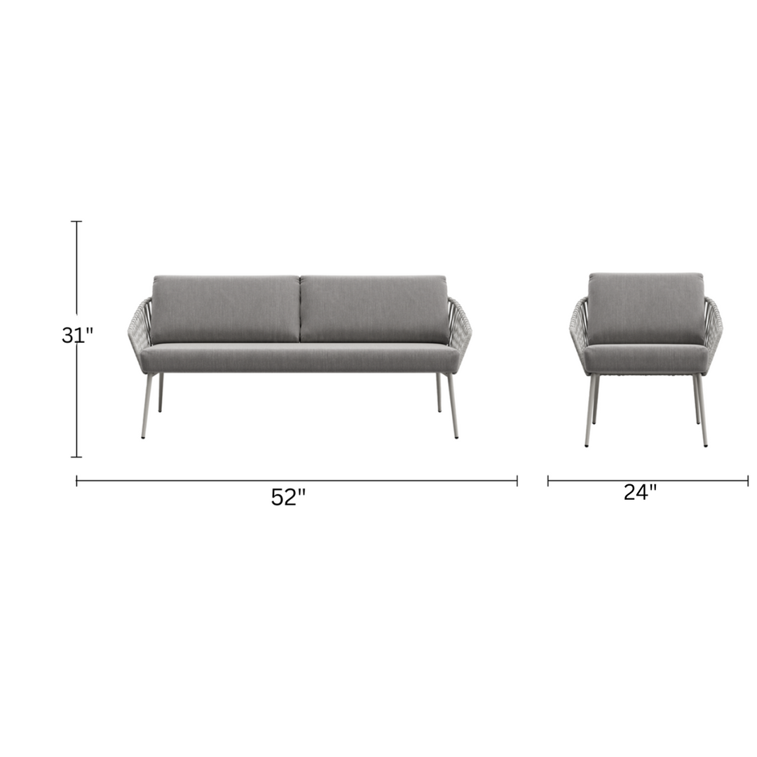 Eustacia Outdoor Sofa Set 2 Seater, 2 Single Seater, 1 Ottoman, 1 Center Table + 1 side table Set  (Grey)  Braided & Rope