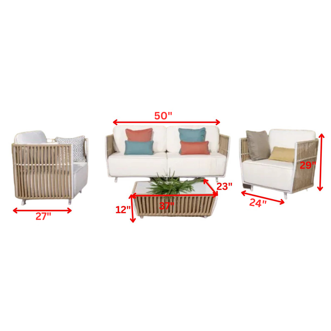 Swoop Outdoor Garden Balcony Sofa Set 2 Seater, 2 Single seater and 1 Table Set (Beige + White)