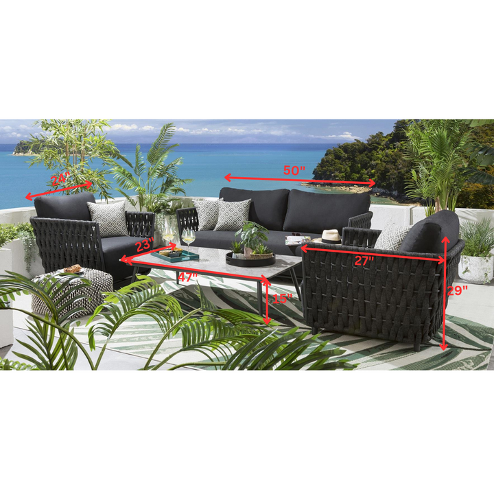 Deifilia Outdoor Sofa Set 2 Seater, 2 Single seater and 1 Center Table (Dark Grey)