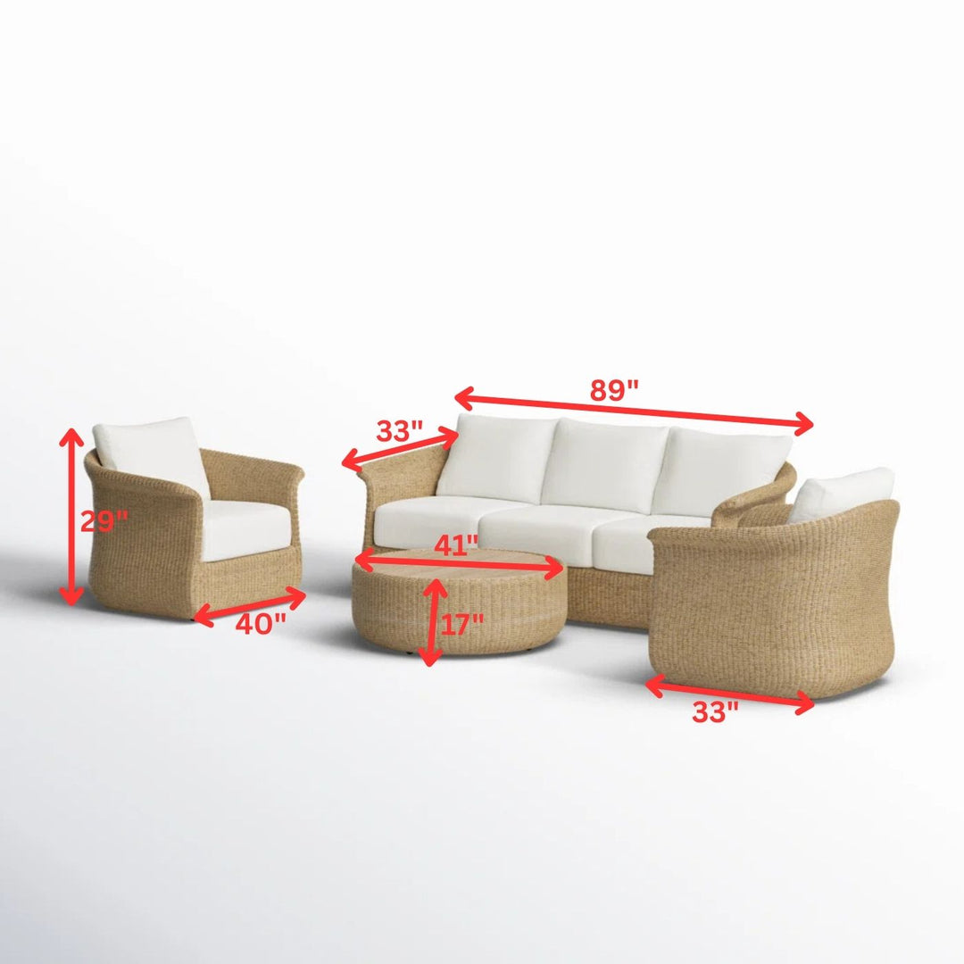 Coist Outdoor Sofa Set 3 Seater, 2 Single seater and 1 Center Table (Honey) Braided & Rope