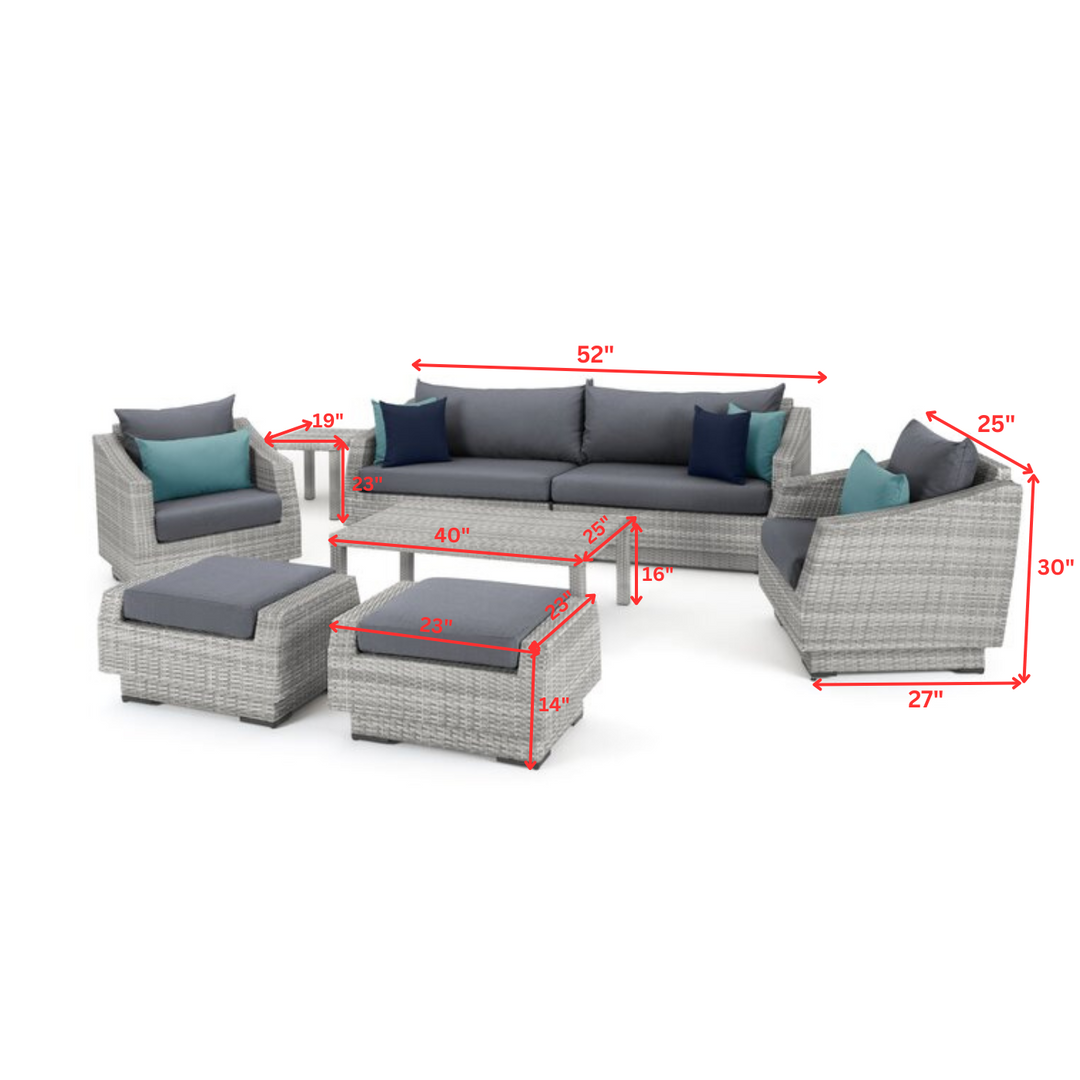 Floriana Outdoor Patio Sofa Set 3 Seater, 2 Single Seater , 2 Footstool , 1 Side table and 1 Center Table (Silver)