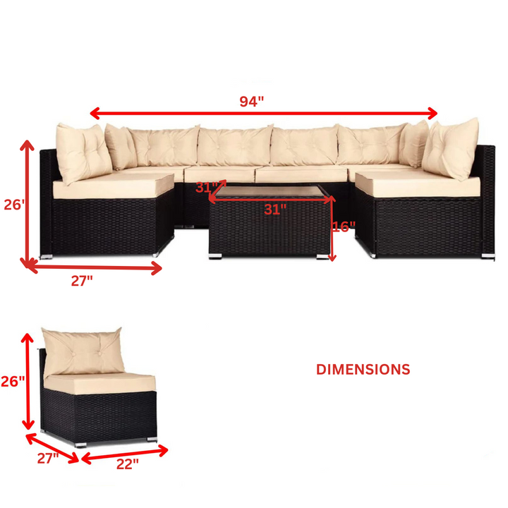 Zullo Outdoor Sofa Set 4 Seater, 2 Single seater and 1 Center Table (Black + Tan)