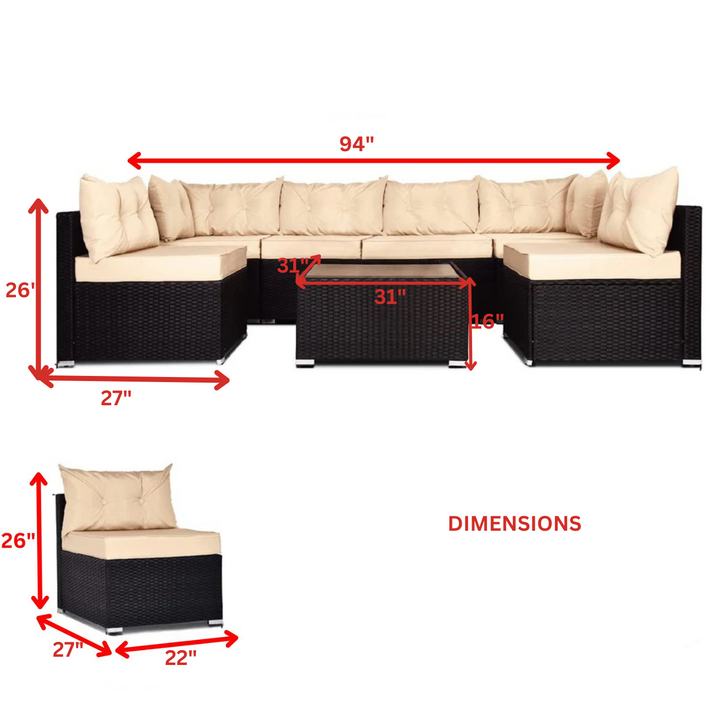 Zullo Outdoor Sofa Set 4 Seater, 2 Single seater and 1 Center Table (Black)