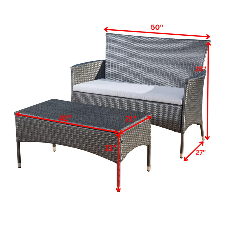 Allesi Outdoor 2 seater Sofa and 1 Center Table (Dark Grey + White)