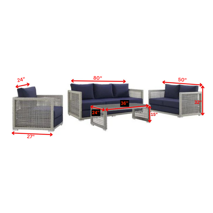 Malvolio Outdoor Set  1 Triple Seater, 1 Double Seater, 1 Single Seater, 2 Side table and 1 Center Table (Grey)