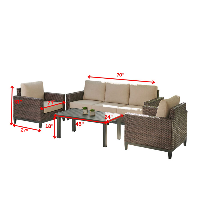 Tello Outdoor Garden Balcony Sofa Set 3 Seater, 2 Single seater and 1 Center Table Set (Brown)