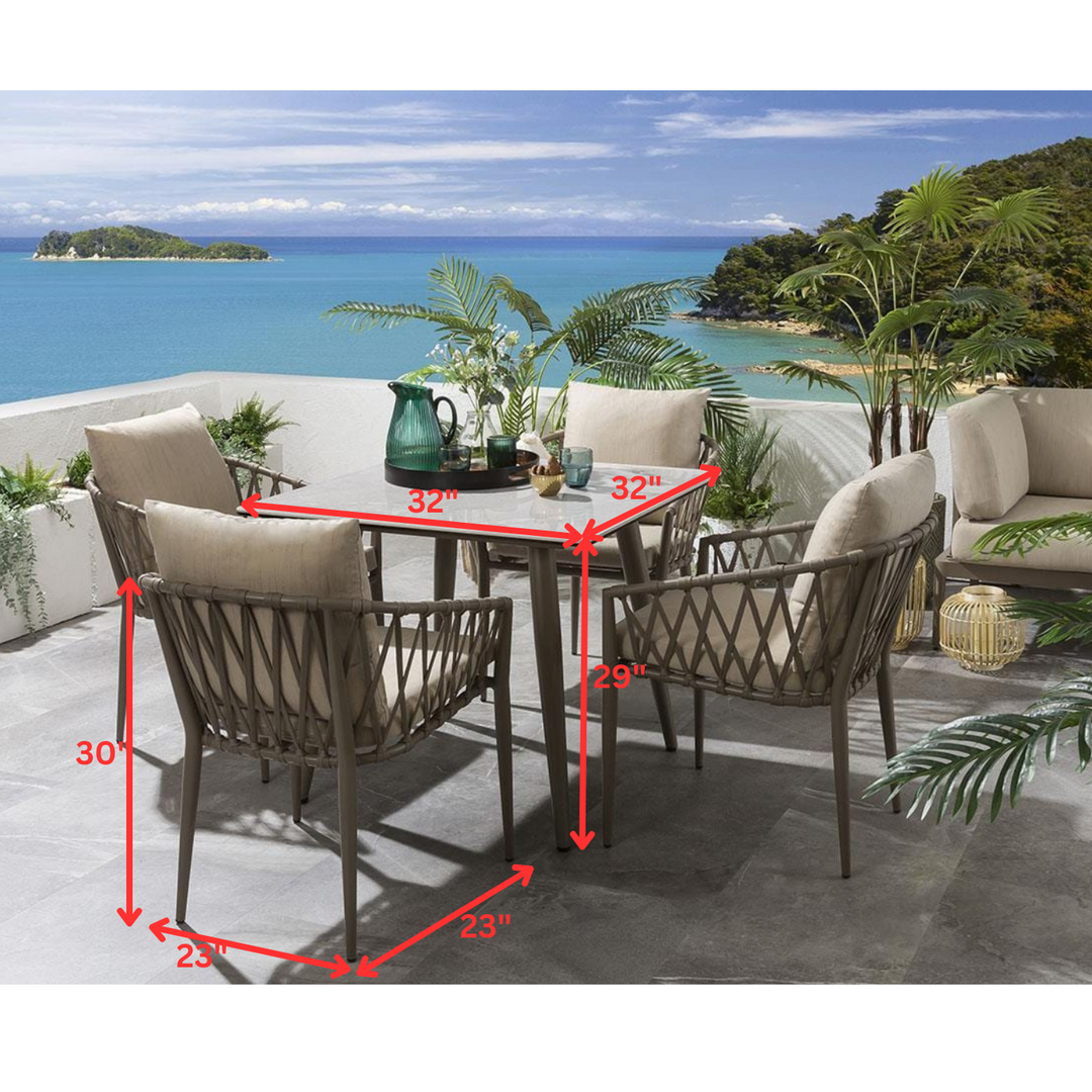 Carlos Outdoor Garden Patio Dining Set 4 Chairs and 1 Table Set Braided & Rope