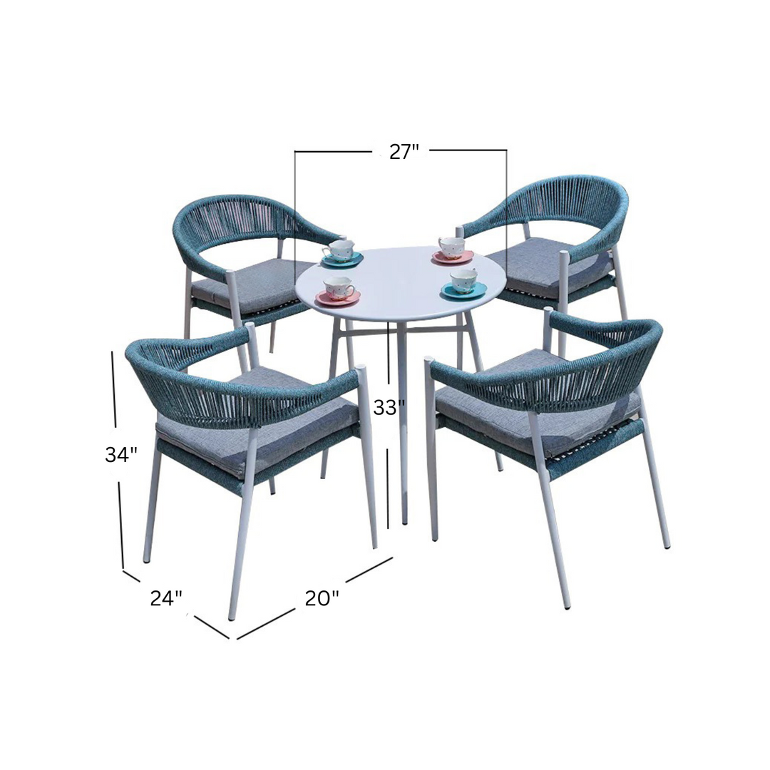 Metron Outdoor Patio Seating Set 4 Chairs and 1 Table Set ( Sky Blue) Braided & Rope