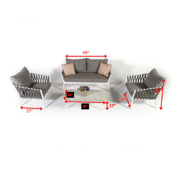 Mazzanti Outdoor Sofa Set 2 Seater , 2 Single seater and 1 Center Table (White + Brown) Braided & Rope