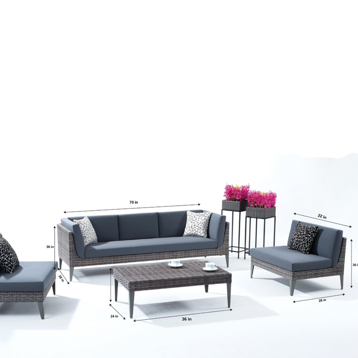 Euvan Outdoor Garden Balcony Sofa Set 3 Seater and 2 Single Seater With 1 Center Table Set (Brown + Navy Blue)