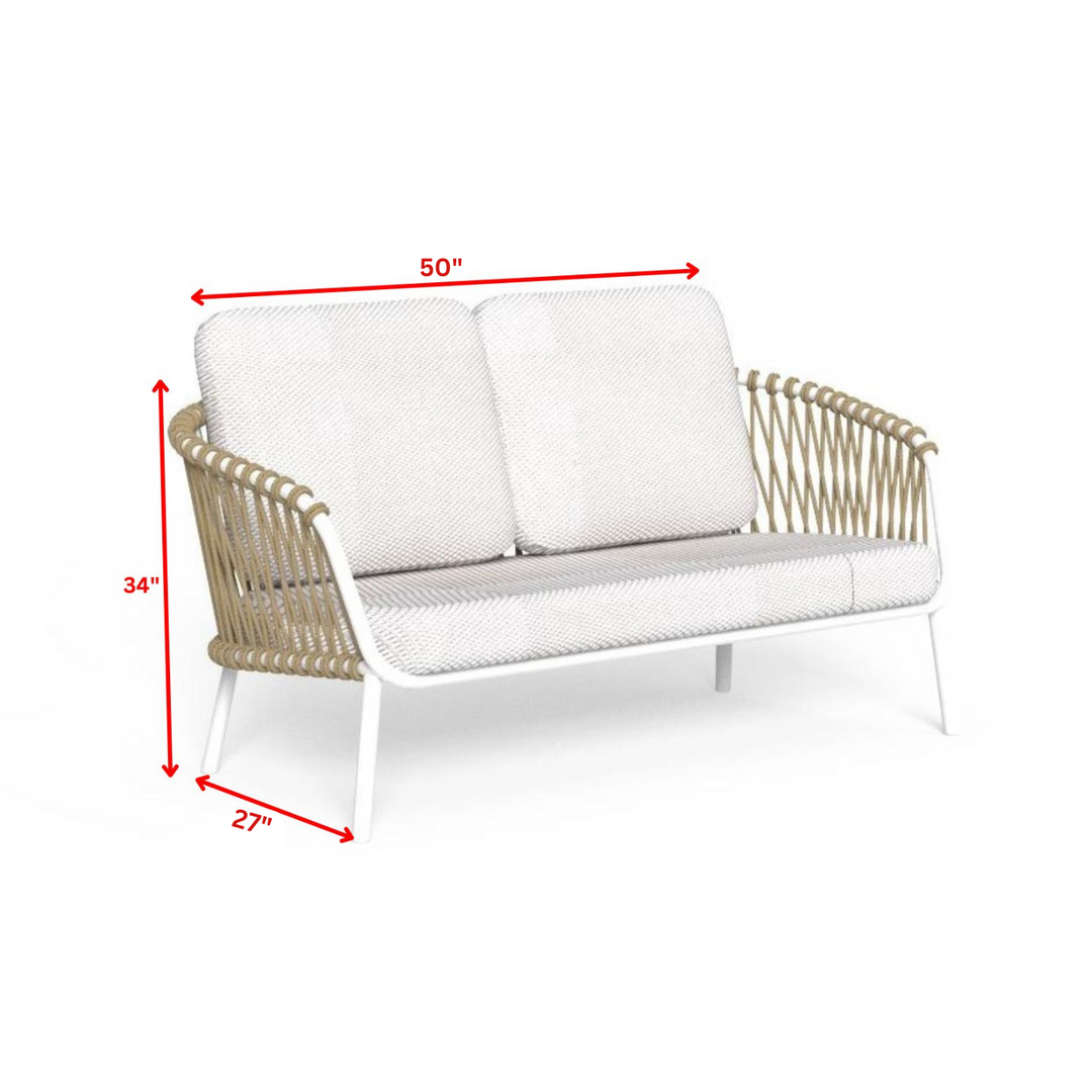 Rambo Outdoor Sofa Set 2 Seater , 2 Single seater and 1 Center Table Set (White+Tan) Braided & Rope