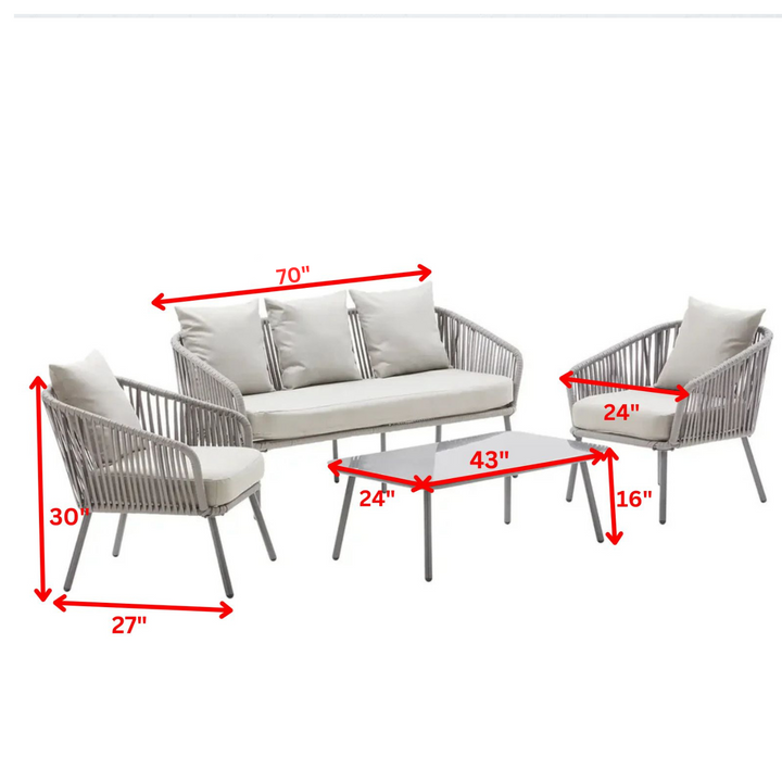 Slava Outdoor Sofa Set 3 Seater , 2 Single seater and 1 Center Table (Grey) Braided & Rope