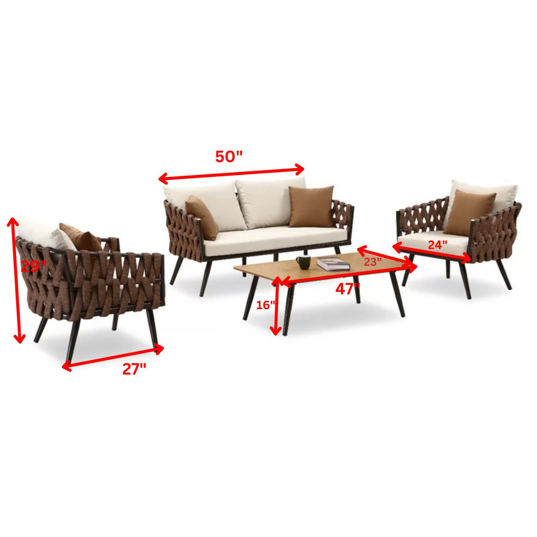 tya Kisele Outdoor Sofa Set 2 Seater, 2 Single seater and 1 Center Table (Brown) Braided & Rope