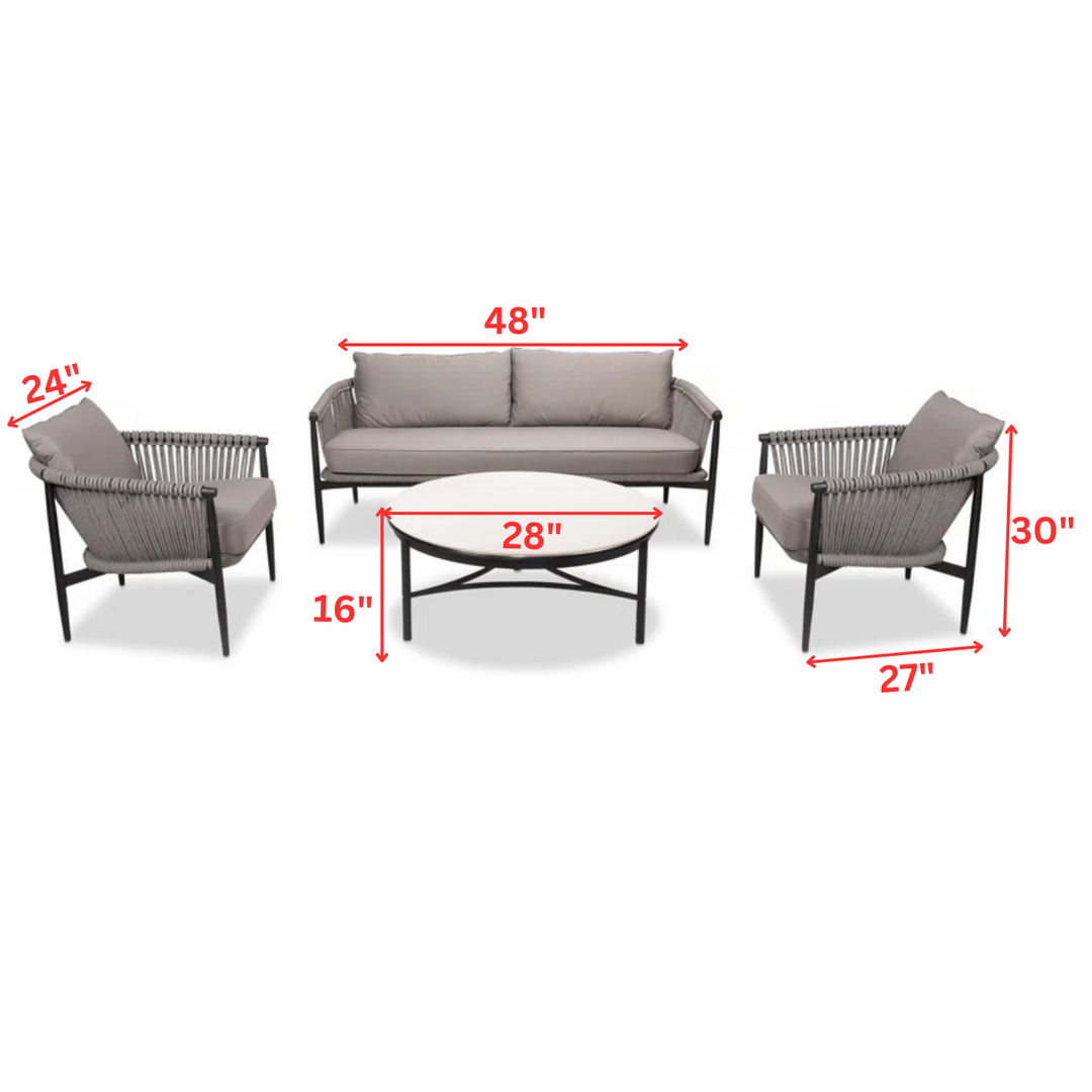 Ossani Outdoor Sofa Set 2 Seater, 2 Single seater and 1 Center Table (Grey) Braided & Rope