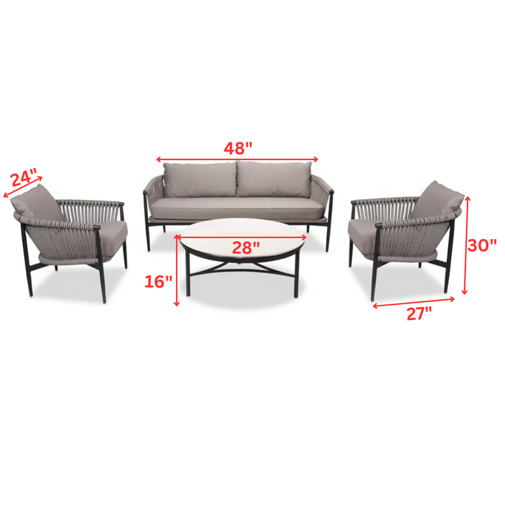 Ossani Outdoor Sofa Set 2 Seater, 2 Single seater and 1 Center Table (Grey) Braided & Rope