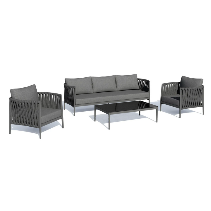 Gallo Outdoor Sofa Set 3 Seater, 2 Single seater and 1 Center Table (Grey) Braided & Rope