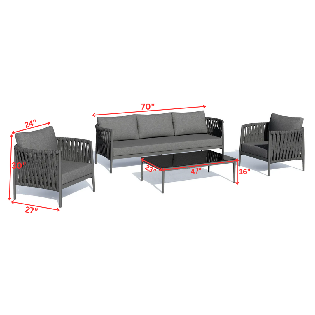 Gallo Outdoor Sofa Set 3 Seater, 2 Single seater and 1 Center Table (Grey) Braided & Rope