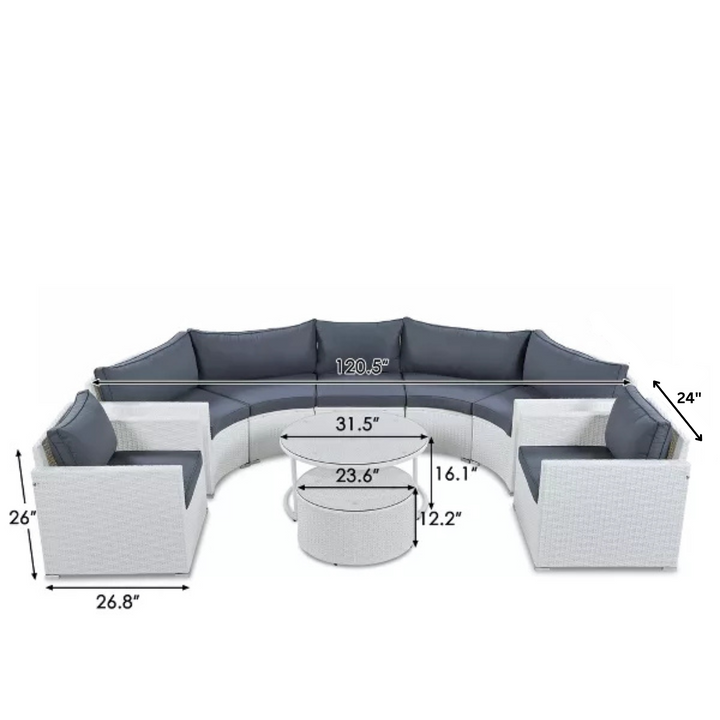 Leone  Outdoor Sofa Set 7 Seater and  2 Tables (White + Grey)
