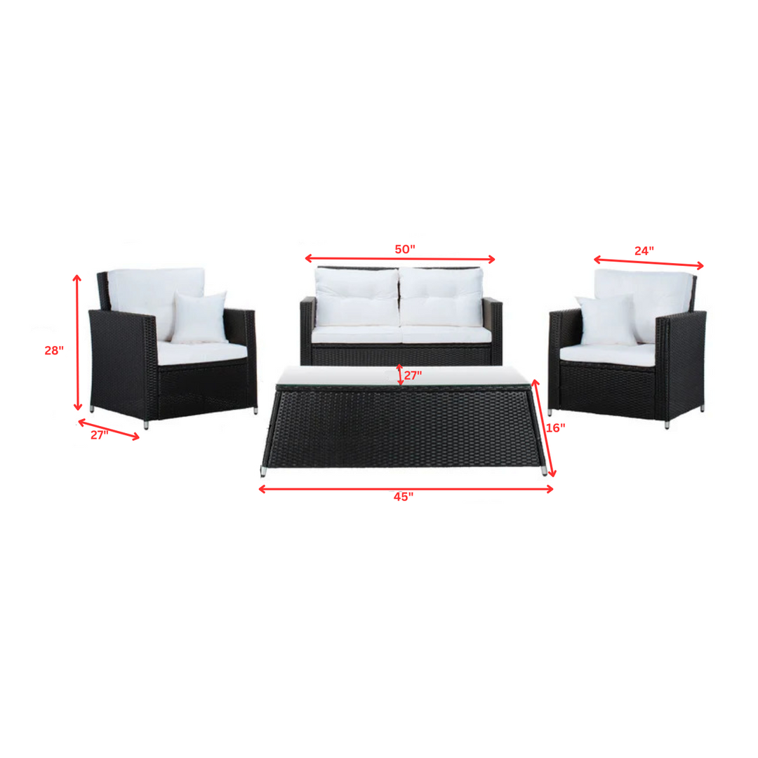 Moreau Outdoor Sofa Set 2 Seater, 2 Single seater and 1 Center Table (Black + White)