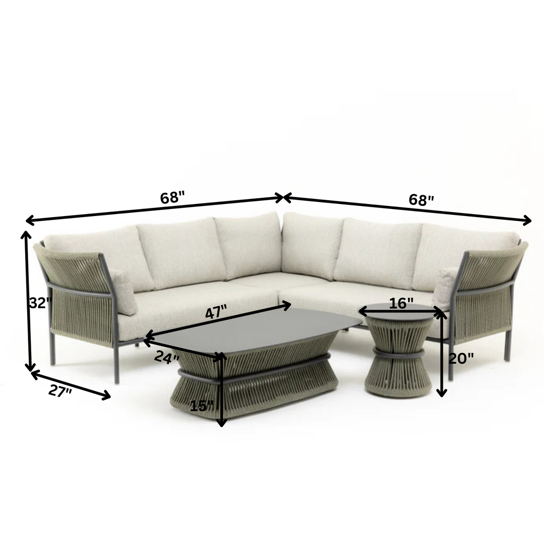 Capuano Outdoor Sofa Set 6 Seater,  1 Center Table and 1 Side Table Set (Khaki) Braided & Rope