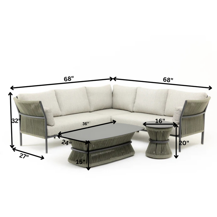 Capuano Outdoor Sofa Set 6 Seater,  1 Center Table and 1 Side Table Set (Olive Green) Braided & Rope