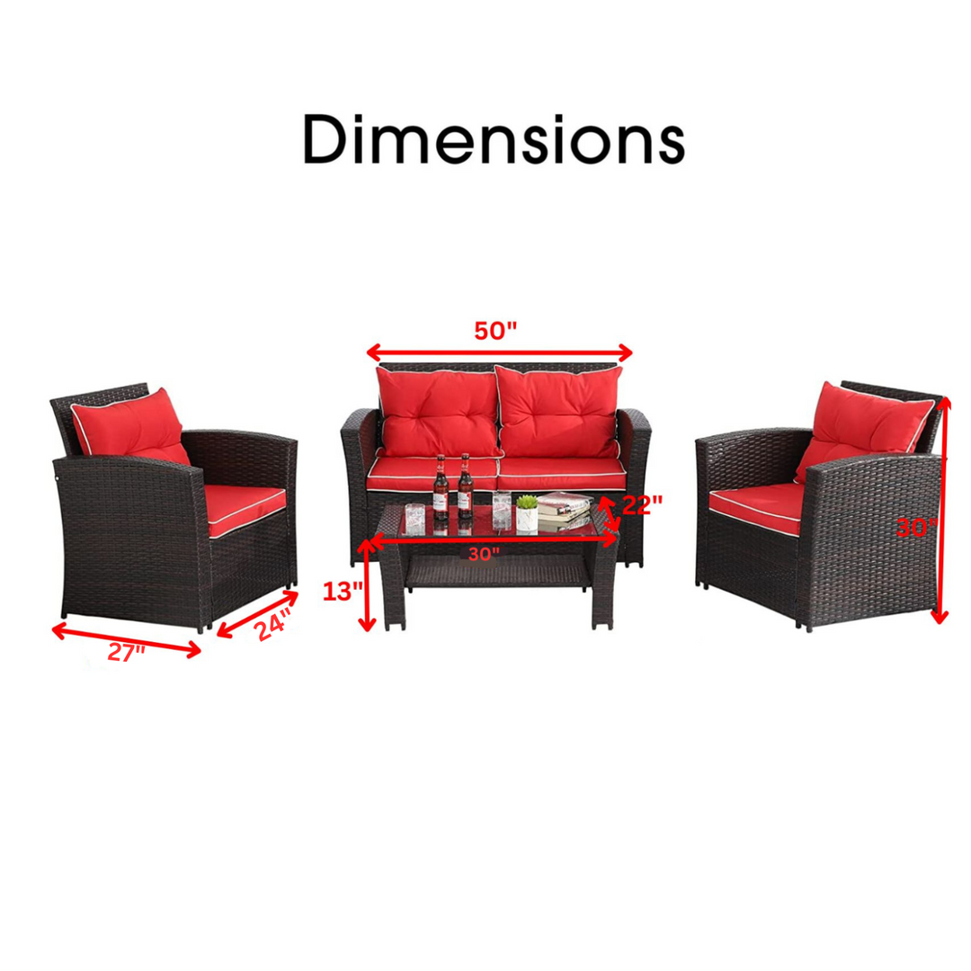 Fulvia Outdoor Sofa Set 2 Seater , 2 Single seater and 1 Center Table (Black + Red)