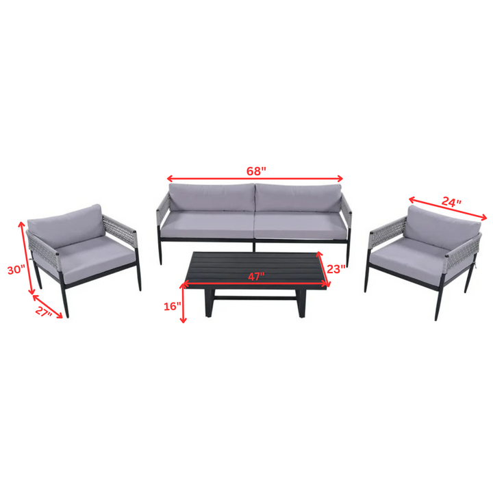 Furni Outdoor Sofa Set 3 Seater , 2 Single seater and 1 Center Table Set (Grey) Braided & Rope