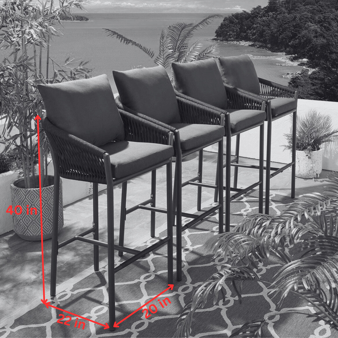 Hilario Outdoor Patio Bar Chair 1 Chair For Balcony Braided & Rope