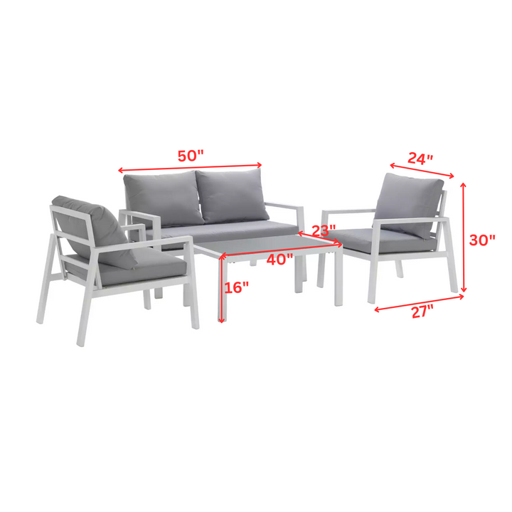 Dona Outdoor Sofa Set 2 Seater, 2 Single seater and 1 Center Table (White + Grey)