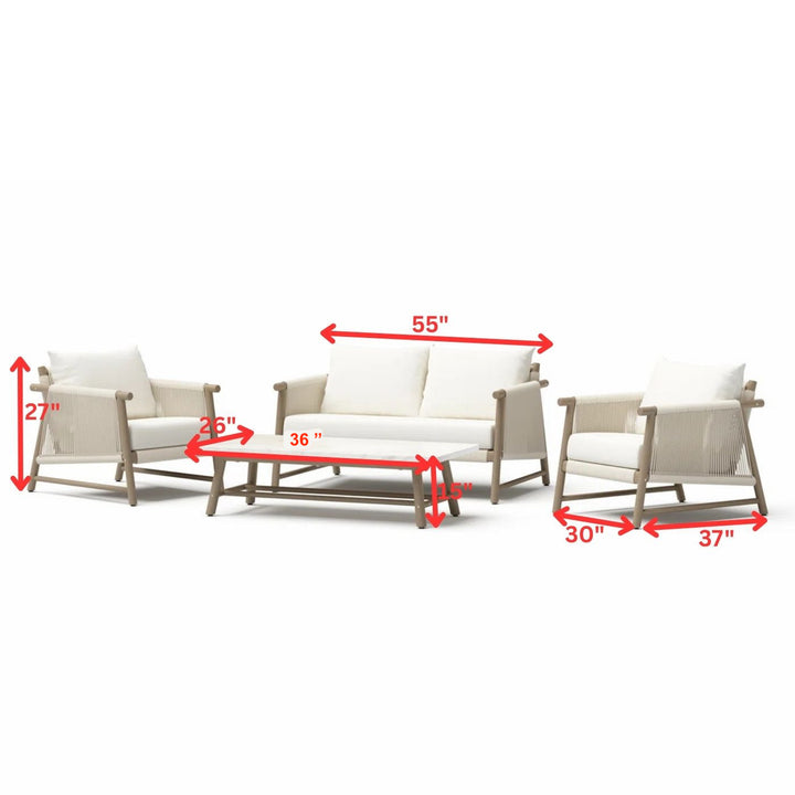 Alfi Outdoor Sofa Set 2 Seater, 2 Single seater and 1 Center Table Braided & Rope (Cream)