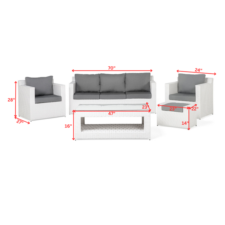 Nicholas Outdoor Sofa Set 3 Seater , 2 Single seater With Ottoman and 1 Center Table Set (White)