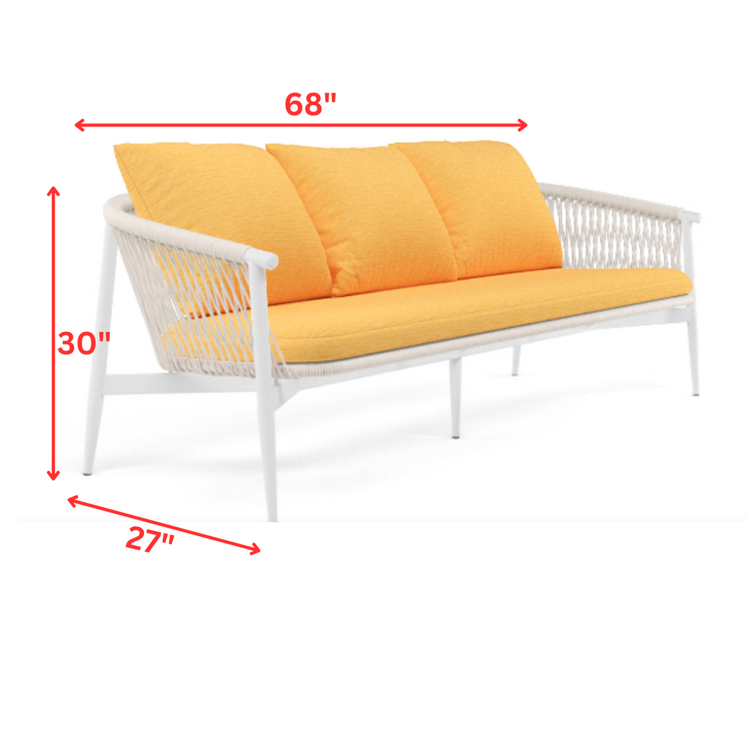 Amvi Outdoor Sofa Set 3 Seater , 2 Single seater and 2 Center Table Set (White + Yellow) Braided & Rope