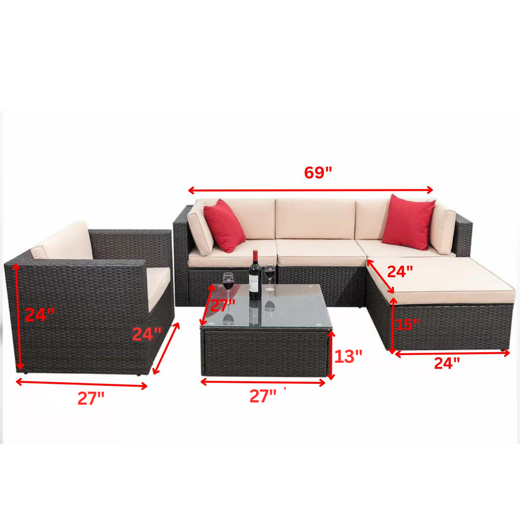 Nes Outdoor Sofa Set 5 Seater and 1 Center Table Set ( Dark Brown)