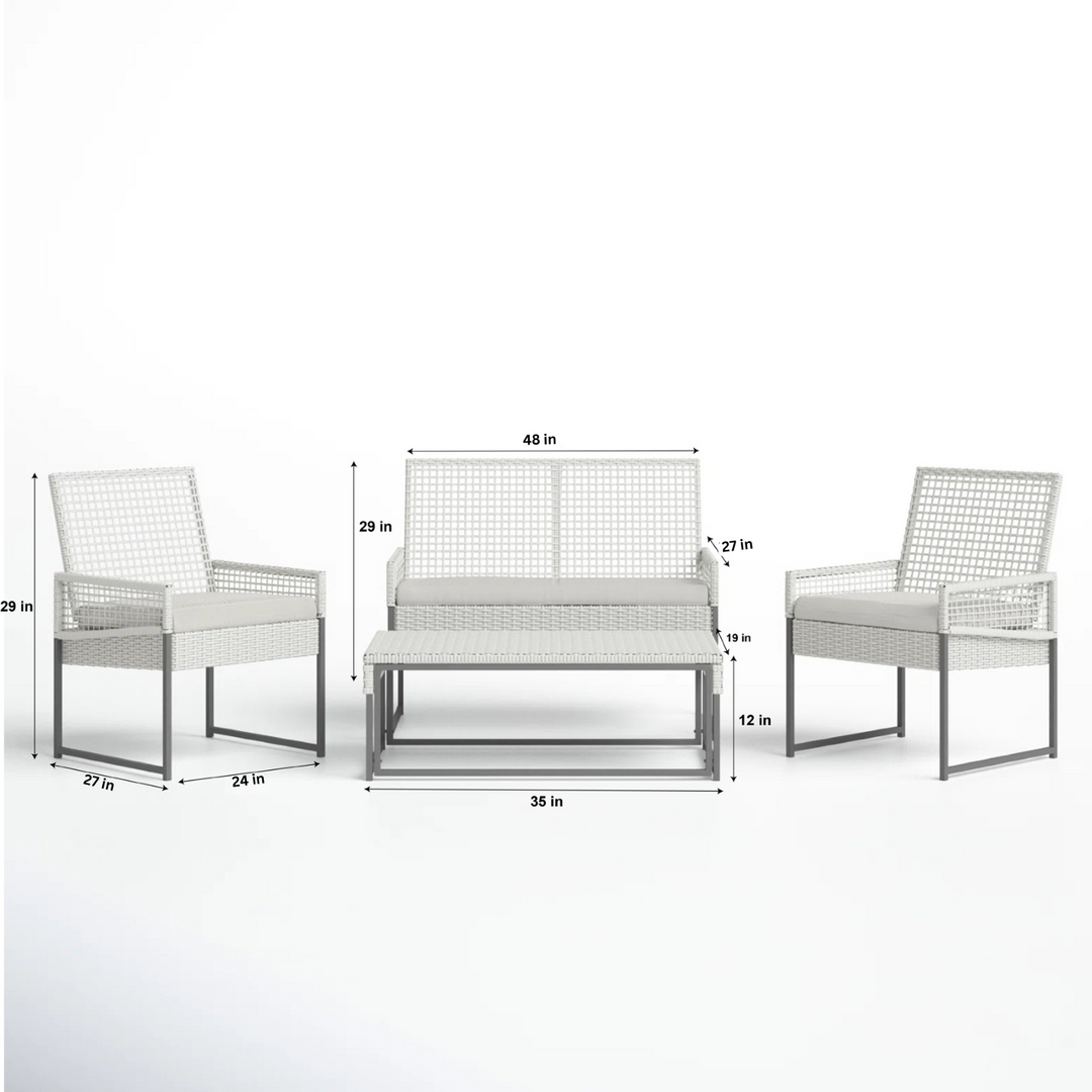 Bares Outdoor Garden Balcony Sofa Set 2 Seater, 2 Single seater and 1 Center Table  Set (White)