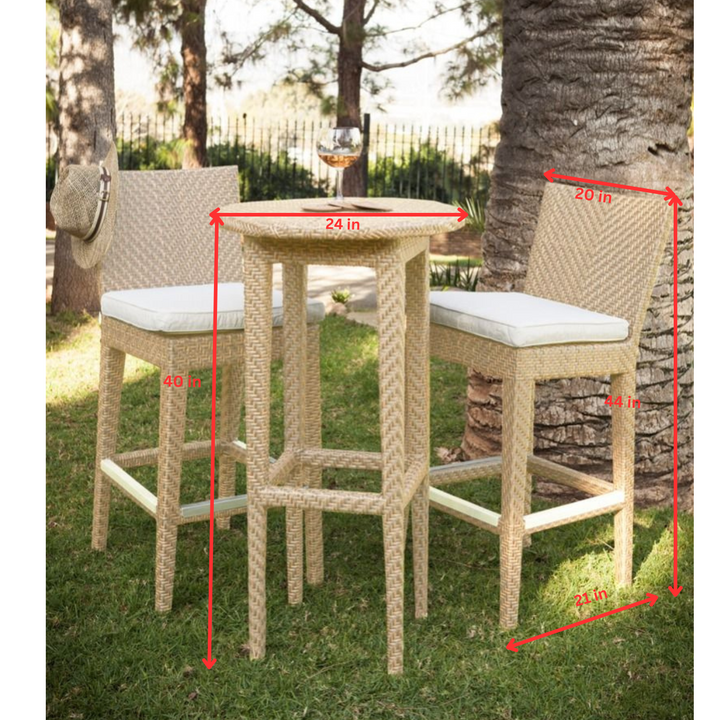 Lombardi Outdoor Patio Bar Sets 2 Chairs and 1 Table (Cream)