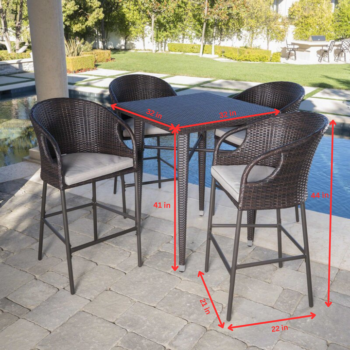 Maso Outdoor Patio Bar Sets 4 Chairs and 1 Table (Brown)