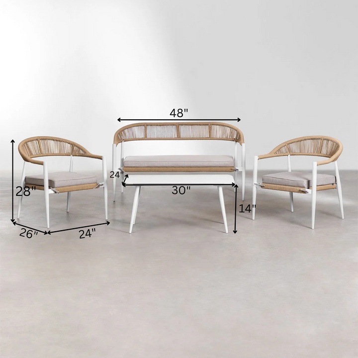 Marianela Outdoor Sofa Set 2 Seater, 2 Single seater and 1 Center Table Set (White) Braided & Rope
