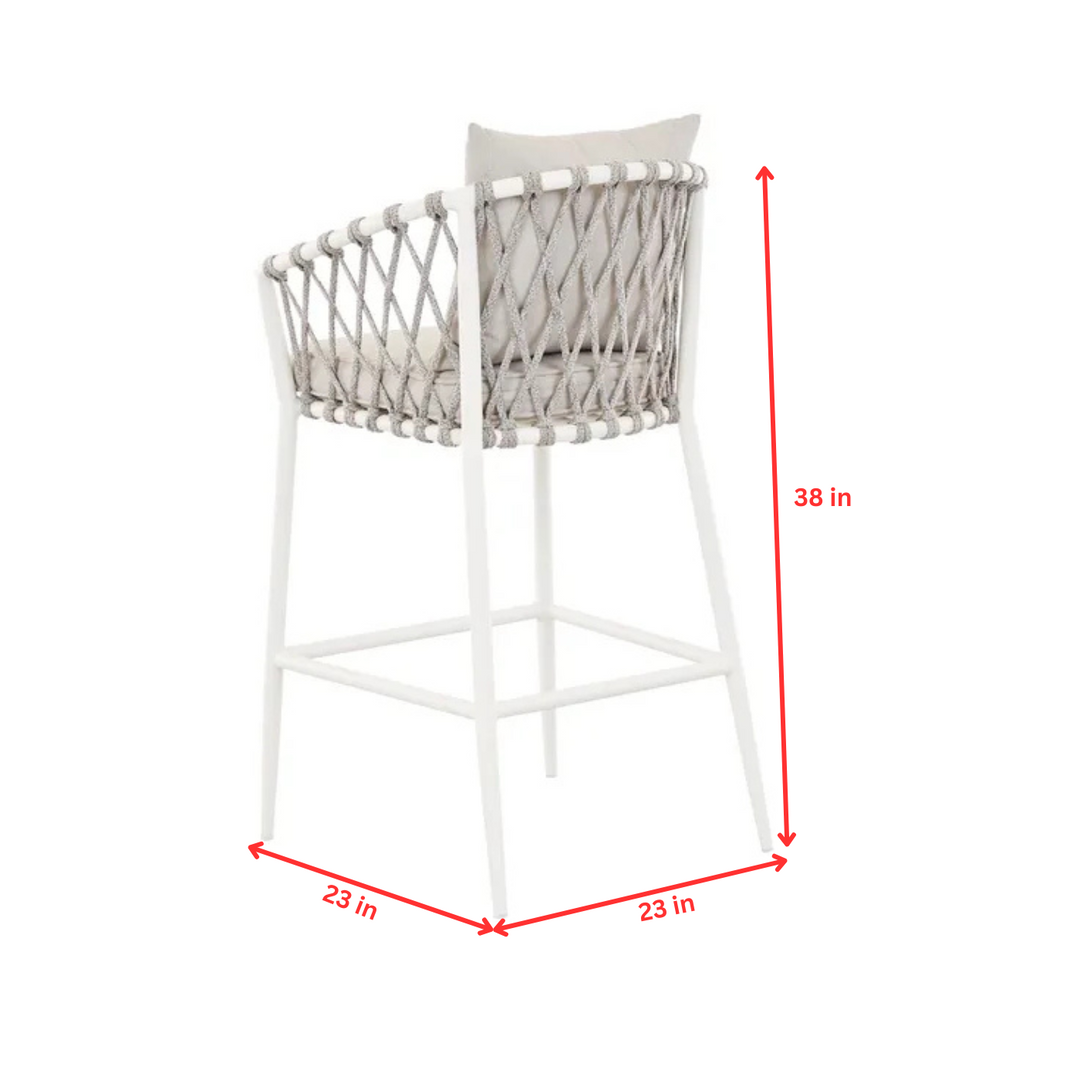 Dupont Outdoor Patio Bar Chair 2 Chairs For Balcony (White) Braided & Rope