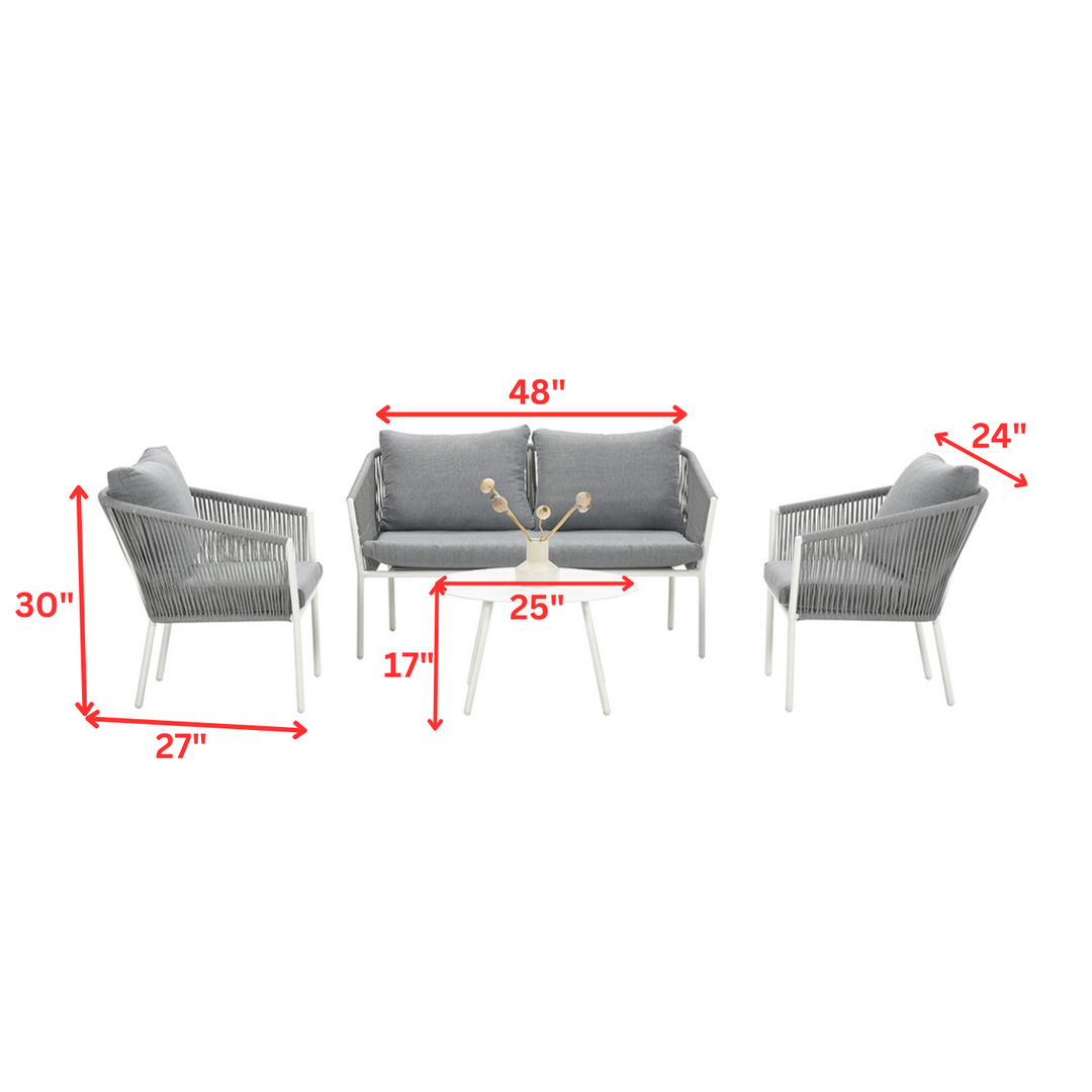 Muno Outdoor Sofa Set 2 Seater , 2 Single seater and 1 Center Table Set (White + Grey) Braided & Rope