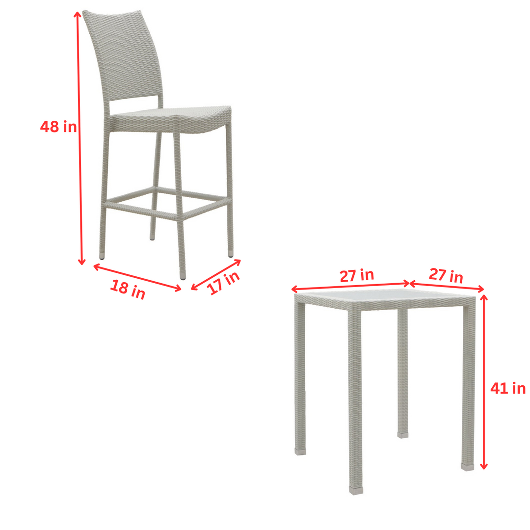 Denver Outdoor Bar Sets 2 Chairs and 1 Table Patio Bar Set (Pearl White)