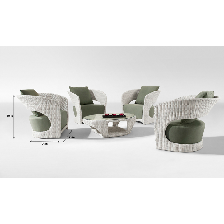 Arroz Outdoor Patio Seating Set 4 Single Seater and 1 Table Set (White + Green)