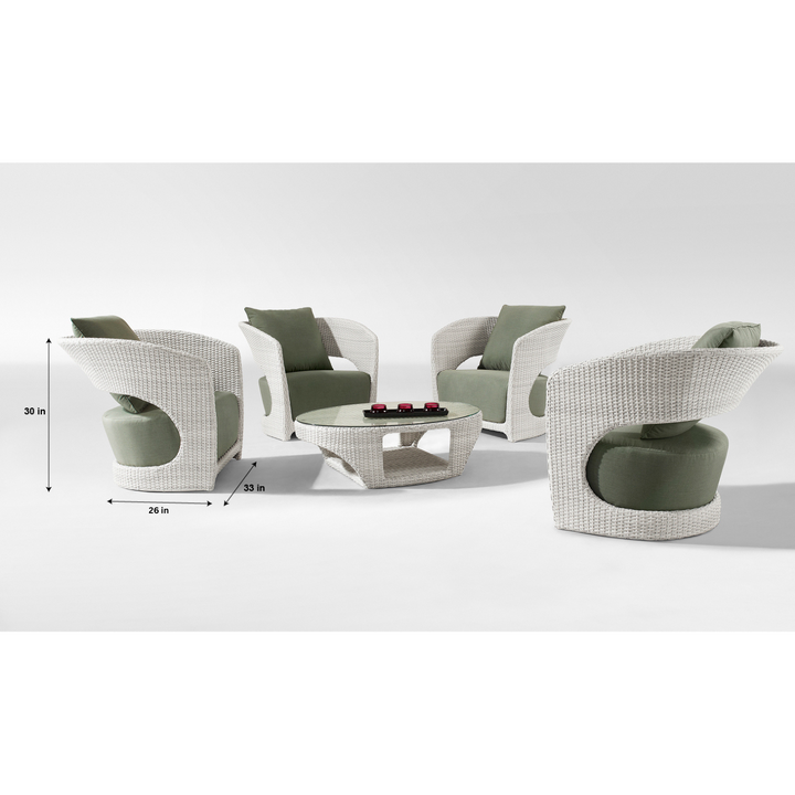 Arroz Outdoor Patio Seating Set 4 Single Seater and 1 Table Set (White)