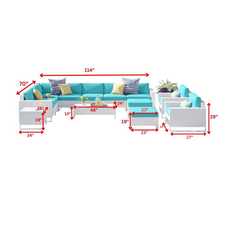 Angerona Outdoor Sofa Set 7 Seater, 2 Single seater and 1 Center Table, 1 Side Table With 2 Ottoman Set (White)