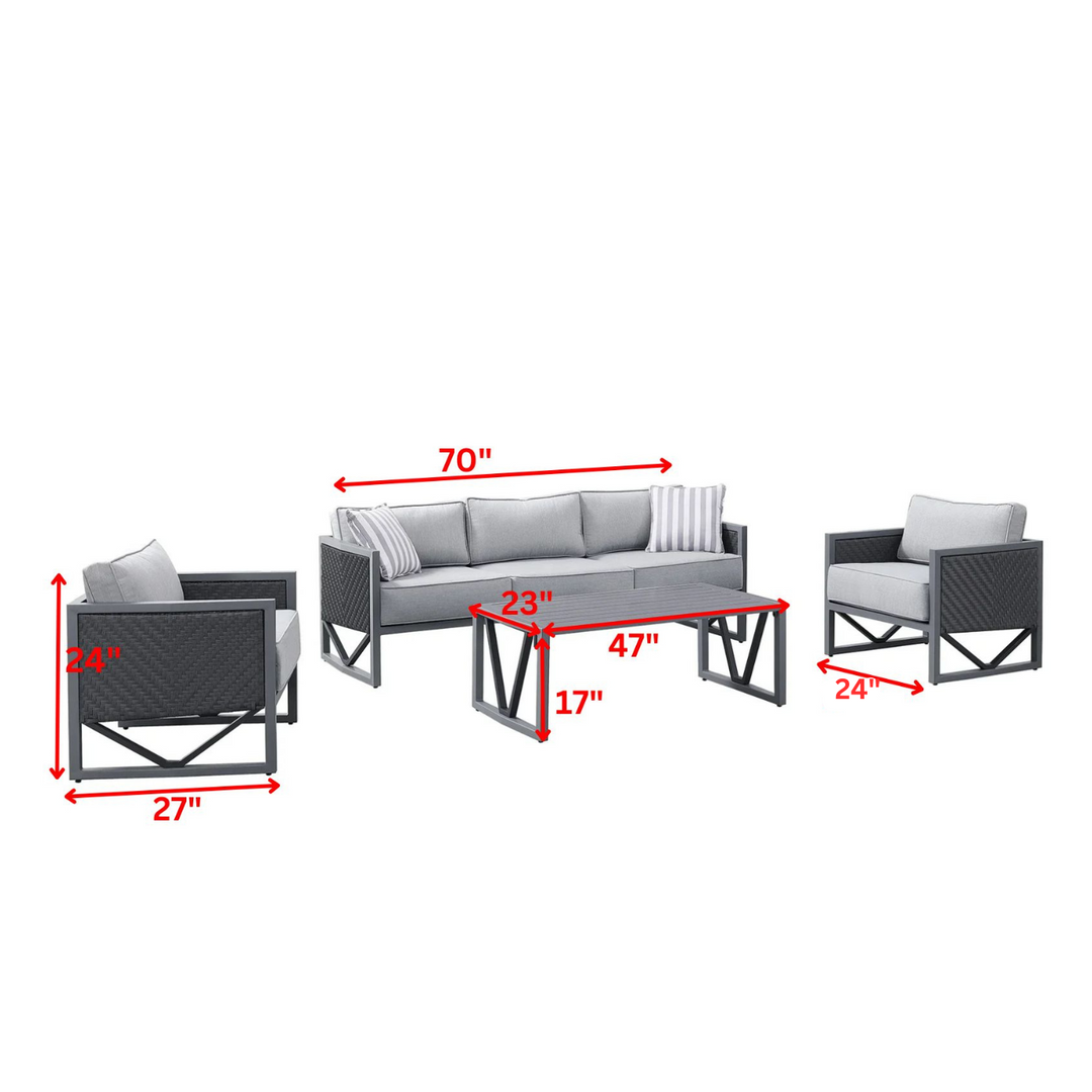 Myriad Outdoor Sofa Set 3 Seater , 2 Single seater and 1 Center Table Set (Black + Grey)