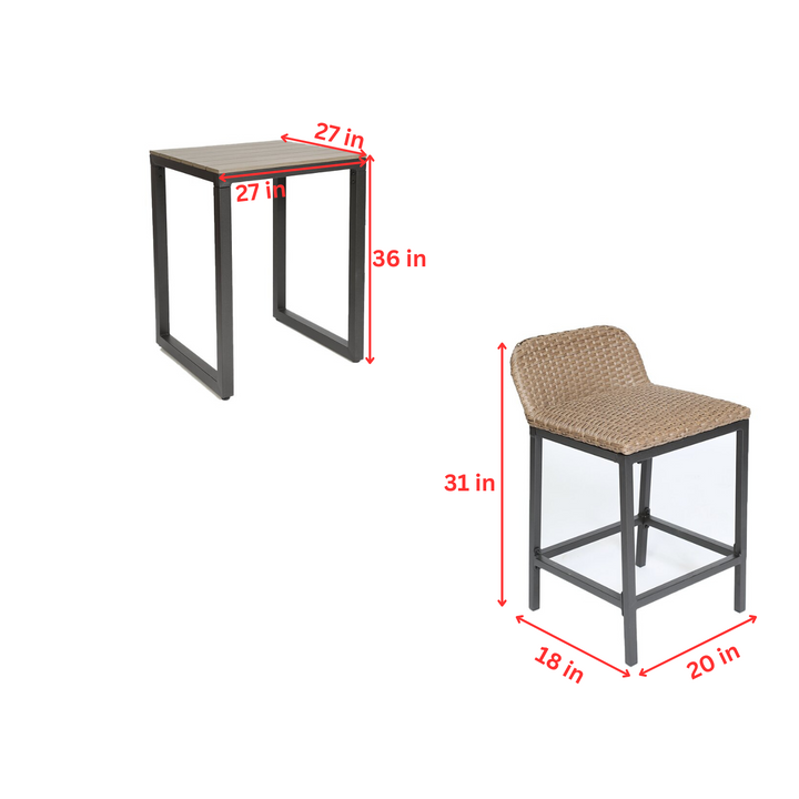 Romani Outdoor Patio Bar Sets 2 Chairs and 1 Table (Cream)